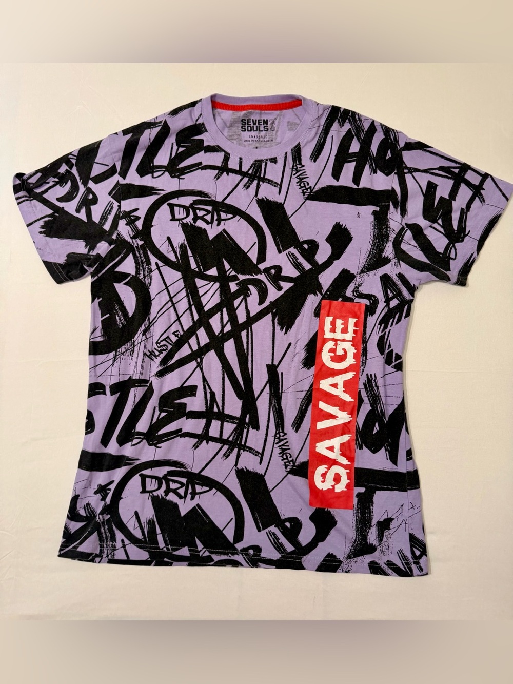 Seven Souls Savage Drip Graffiti T-Shirt Men's L Long Sleeve Crew Neck NWOT